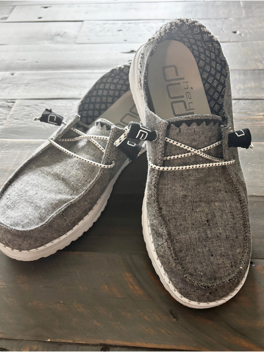 Hey Dude Women’s Gray Canvas Slip-On Loafers with White Sole